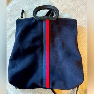 Clare V. Marcelle backpack. Navy blue suede.